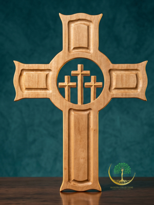 Handcrafted Celtic Three Cross Wooden Crucifix