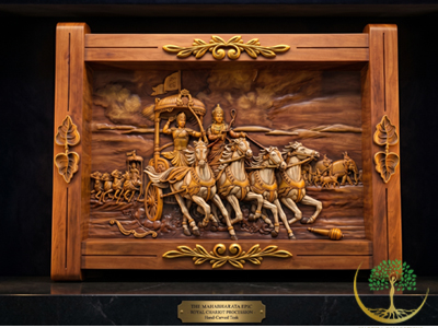 Geethopadesham Wooden Relief – Divine Wisdom of Kurukshetra