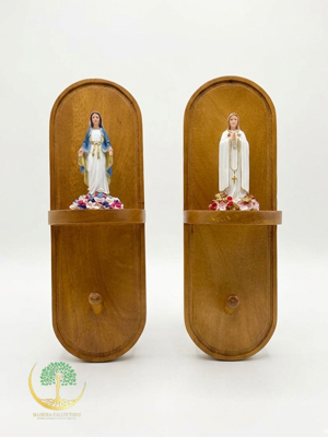 Wooden Rosary Holder with Sacred Statue