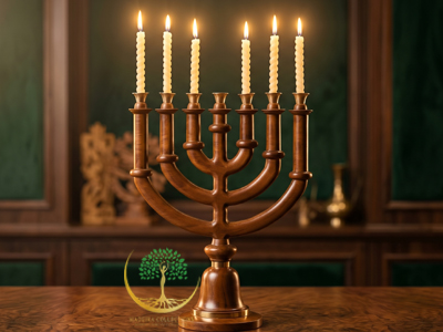 Elegant Wooden Menorah Candle Stand