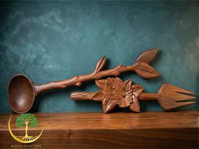 Floral Vine Wooden Spoon & Fork