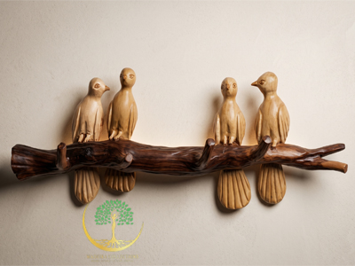 Handcrafted Wooden Birds on Branch Wall Art