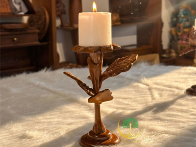 Elegant Wooden Leaf Candle Holder