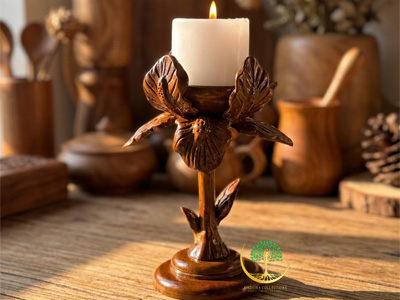 Handcrafted Wooden Floral Candle Holder