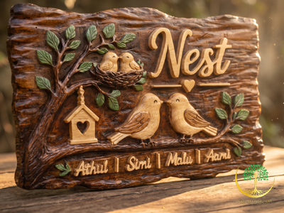 Nature-Inspired Wooden Family Nest Plaque